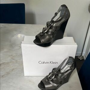 Calvin Klein Women's Black Wedge Sandals
